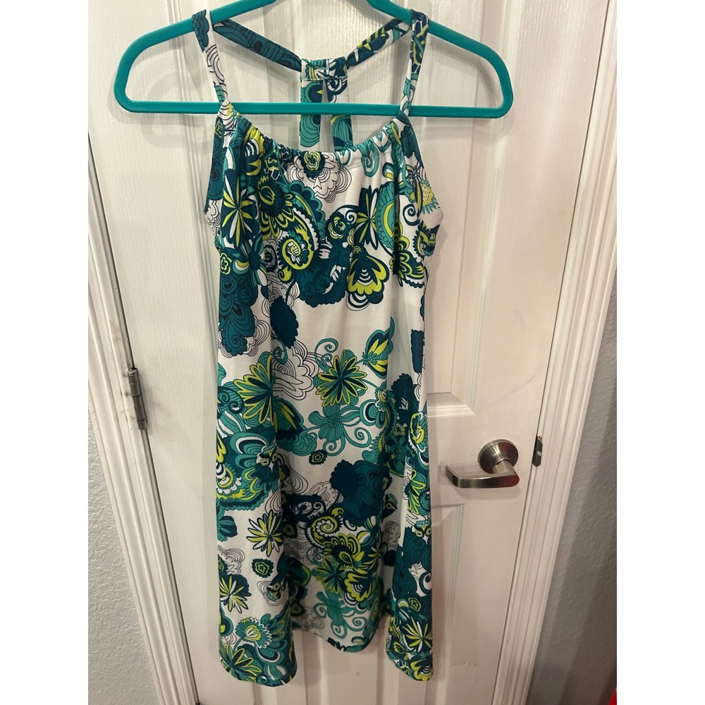 Prana Breathe Dress Blue Green Paisley Floral Racerback Activewear Summer Mini